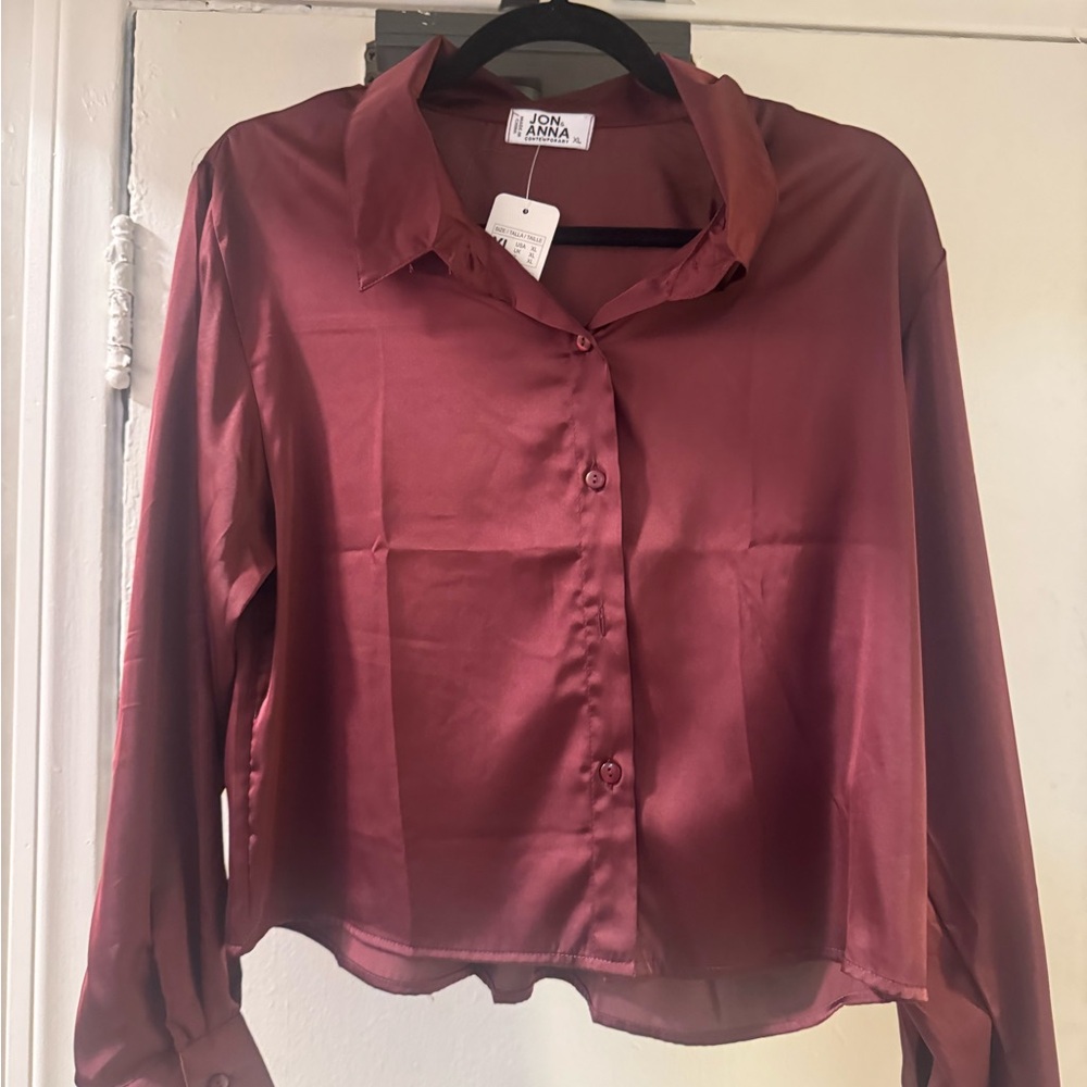Jon & Anna Burgundy Satin Button Down Shirt
